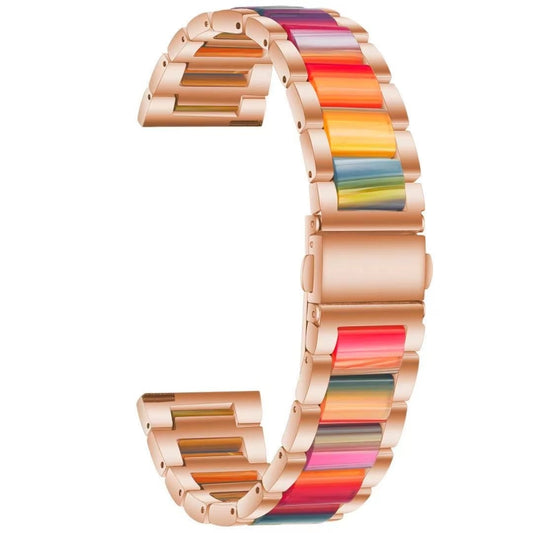 For Samsung Smart Watch 20mm Three-beads Steel + Resin Watch Band(Rose Gold Rainbow) - Smart Wear by buy2fix | Online Shopping UK | buy2fix