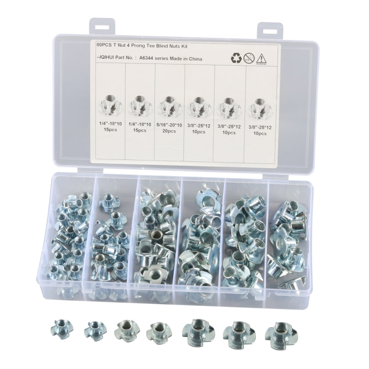 A6344 80 PCS T-Nut 4 Pronged Tee Blind Nuts Assortment Kit - In Car by buy2fix | Online Shopping UK | buy2fix