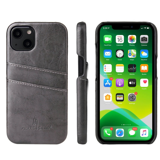 For iPhone 13 Pro Max Fierre Shann Retro Oil Wax Texture PU Leather Case with Card Slots (Grey) - iPhone 13 Pro Max Cases by FIERRE SHANN | Online Shopping UK | buy2fix