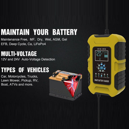 FOXSUR 10A 12V 7-segment Motorcycle / Car Smart Battery Charger, Plug Type:UK Plug(Yellow) - In Car by FOXSUR | Online Shopping UK | buy2fix