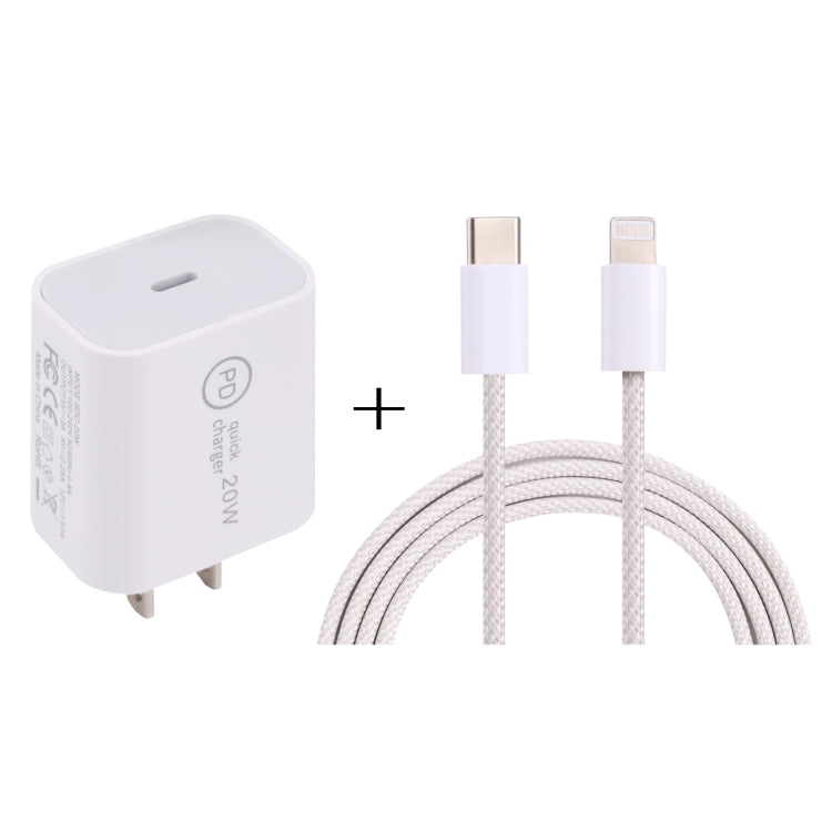 SDC-20W PD USB-C / Type-C Travel Charger + 1m 12W USB-C / Type-C to 8 Pin Data Cable Set, US Plug(White) - Mobile Accessories by buy2fix | Online Shopping UK | buy2fix