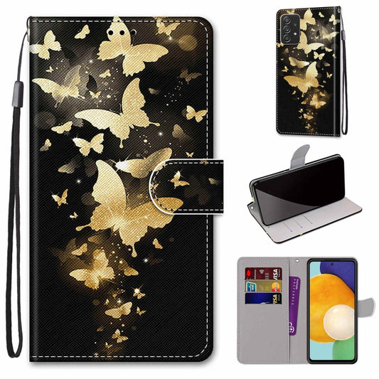 For Samsung Galaxy A53 5G Coloured Drawing Cross Texture Horizontal Flip Leather Phone Case with Holder & Card Slots & Wallet & Lanyard(Golden Butterfly Group) - Samsung Accessories by buy2fix | Online Shopping UK | buy2fix