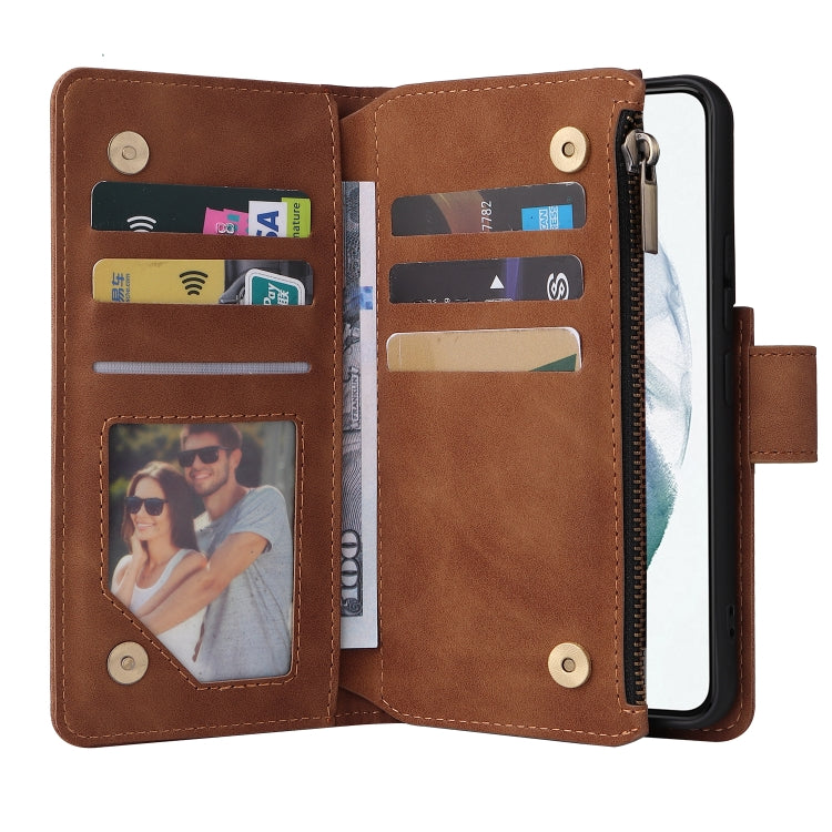 For Samsung Galaxy S22 5G Multifunctional Phone Leather Case with Card Slot & Holder & Zipper Wallet & Photo Frame(Brown) - Samsung Accessories by buy2fix | Online Shopping UK | buy2fix