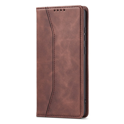 For Xiaomi Redmi Note 10 5G Magnetic Dual-fold Leather Phone Case(Coffee) - Xiaomi Cases by buy2fix | Online Shopping UK | buy2fix