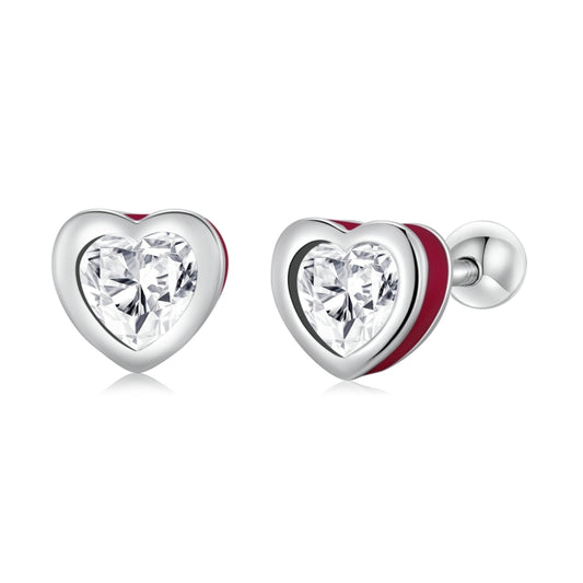 S925 Sterling Silver Heart Zircon Ear Stud Women Earrings(Red) - Stud Earrings & Earrings by buy2fix | Online Shopping UK | buy2fix