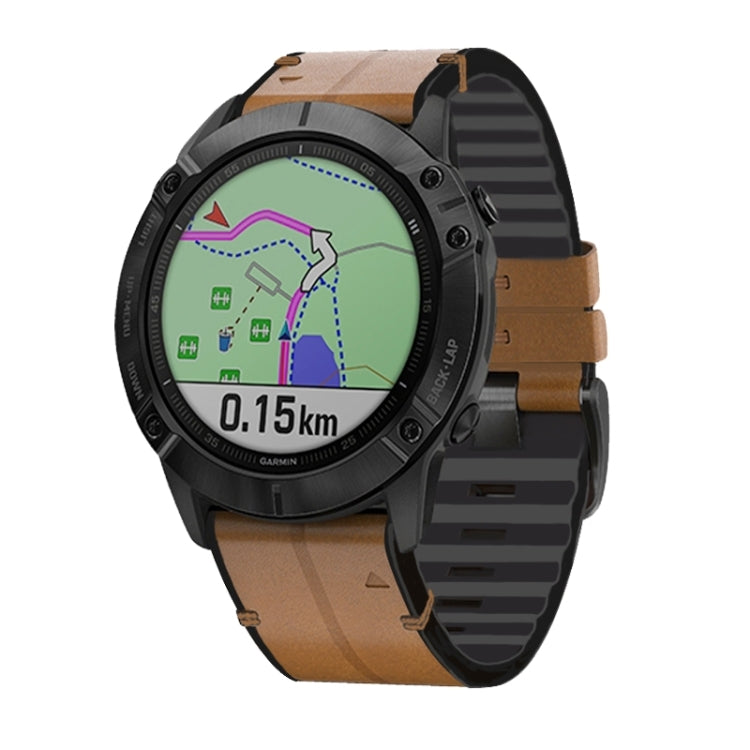 For Garmin Fenix 7 Silicone + Leather Quick Release Watch Band(Brown) - Smart Wear by buy2fix | Online Shopping UK | buy2fix