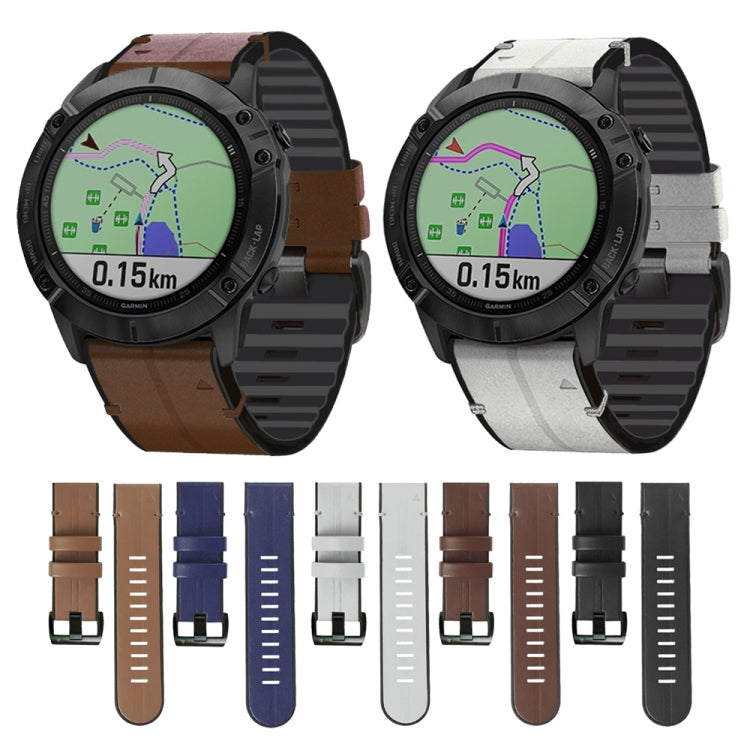 For Garmin Fenix 7 Silicone + Leather Quick Release Watch Band(Brown) - Smart Wear by buy2fix | Online Shopping UK | buy2fix