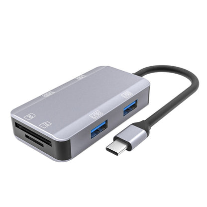 NK-3049 6 in 1 USB-C / Type-C to TF / SD Card Slot + 4 USB Female Adapter(Space Grey) - Computer & Networking by buy2fix | Online Shopping UK | buy2fix