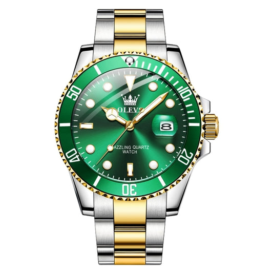OLEVS 5885 Men Fashion Waterproof Luminous Quartz Watch(Green + Gold) - Metal Strap Watches by OLEVS | Online Shopping UK | buy2fix