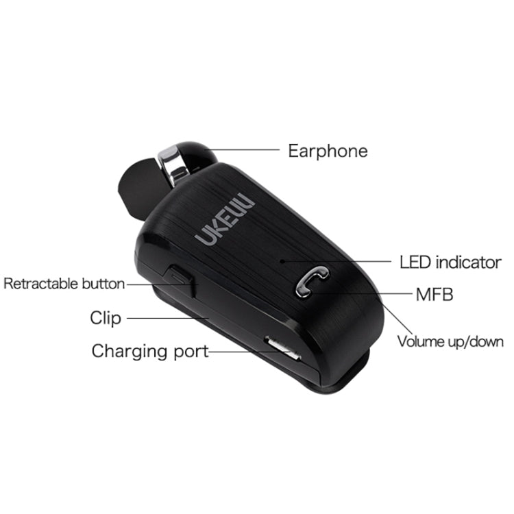 UKELILI UK-890 DSP Noise Reduction Lavalier Pull Cable Bluetooth Earphone without Vibration(White) - Bluetooth Earphone by UKELILI | Online Shopping UK | buy2fix
