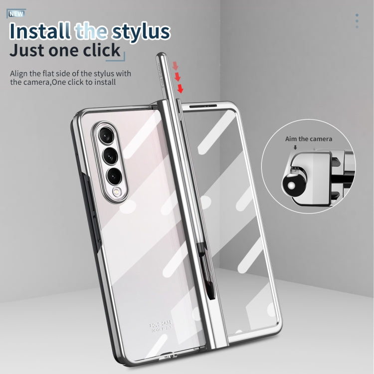 For Samsung Galaxy Z Fold3 5G 360 Full Body Electroplating Hinge Phone Case with Stylus(Silver) - Samsung Accessories by buy2fix | Online Shopping UK | buy2fix