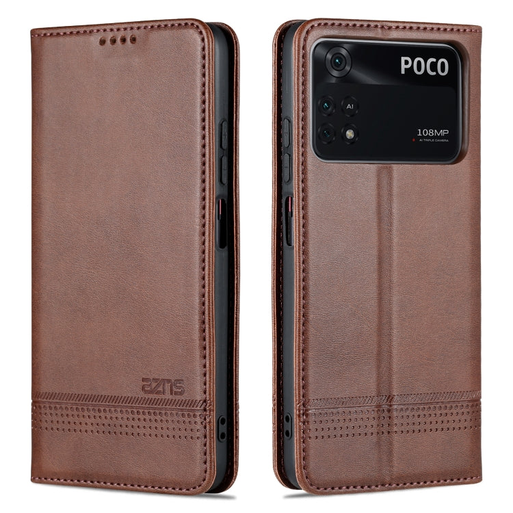 For Xiaomi POCO X4 Pro 5G AZNS Magnetic Calf Texture Leather Phone Case(Dark Brown) - Xiaomi Cases by AZNS | Online Shopping UK | buy2fix