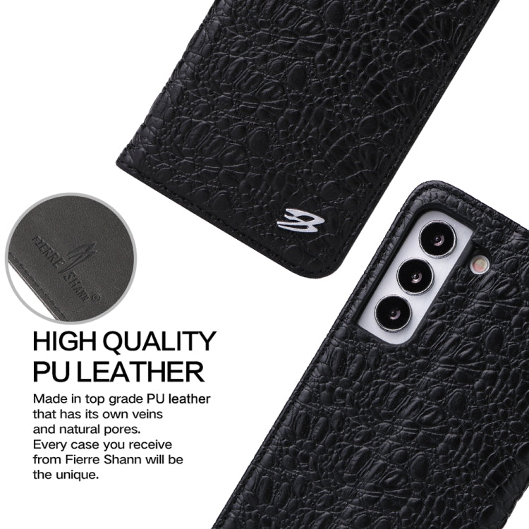 For Samsung Galaxy S22 5G Fierre Shann Crocodile Texture Magnetic Genuine Leather Phone Case(Black) - Galaxy S22 5G Cases by FIERRE SHANN | Online Shopping UK | buy2fix