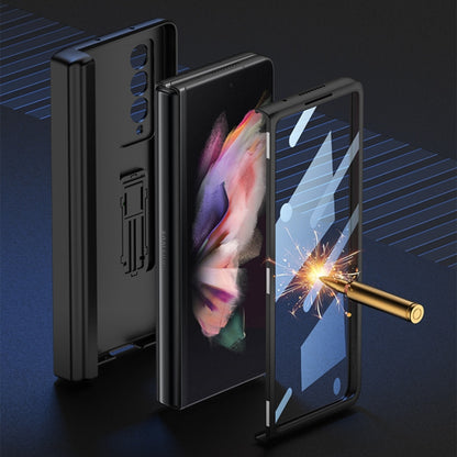 For Samsung Galaxy Z Fold3 5G GKK Magnetic Hinge Plain Leather Phone Flip Case with Pen Box(Carbon Fiber Texture) - Galaxy Phone Cases by GKK | Online Shopping UK | buy2fix