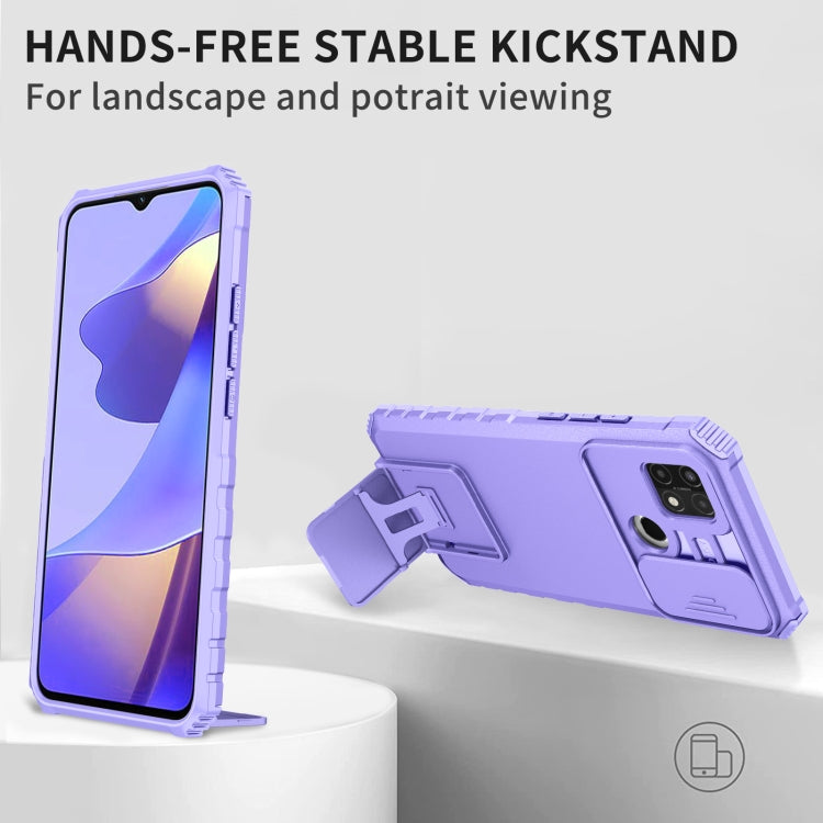 For OPPO A15 Stereoscopic Holder Sliding Camshield Phone Case(Purple) - OPPO & vivo Accessories by buy2fix | Online Shopping UK | buy2fix