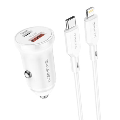 Borofone BZ18A PD20W+QC3.0 Car Charger with Type-C / USB-C to 8 Pin Charging Cable(White) - In Car by Borofone | Online Shopping UK | buy2fix