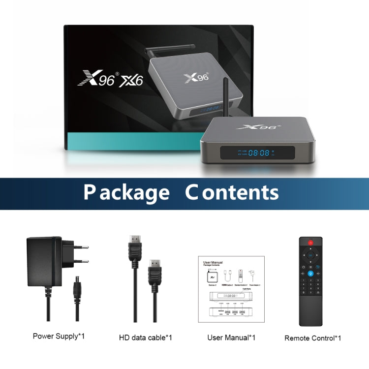 X96 X6 8K Smart TV BOX Android 11.0 Media Player, RK3566 Quad Core ARM Cortex A55, RAM: 8GB, ROM: 64GB, Plug Type:EU Plug - Consumer Electronics by buy2fix | Online Shopping UK | buy2fix