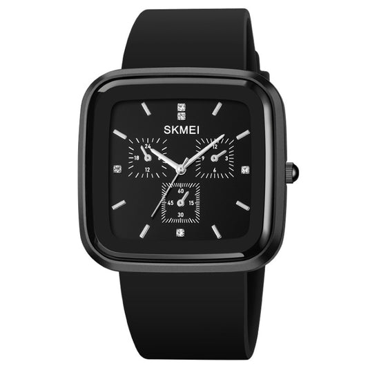 SKMEI 1902 Stainless Steel Buckle Silicone Strap Waterproof Quartz Watch(Black+Black) - Silicone Strap Watches by SKMEI | Online Shopping UK | buy2fix