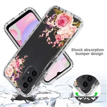 For Samsung Galaxy A13 4G PC+TPU Transparent Painted Phone Case(Pink Rose) - Galaxy Phone Cases by buy2fix | Online Shopping UK | buy2fix