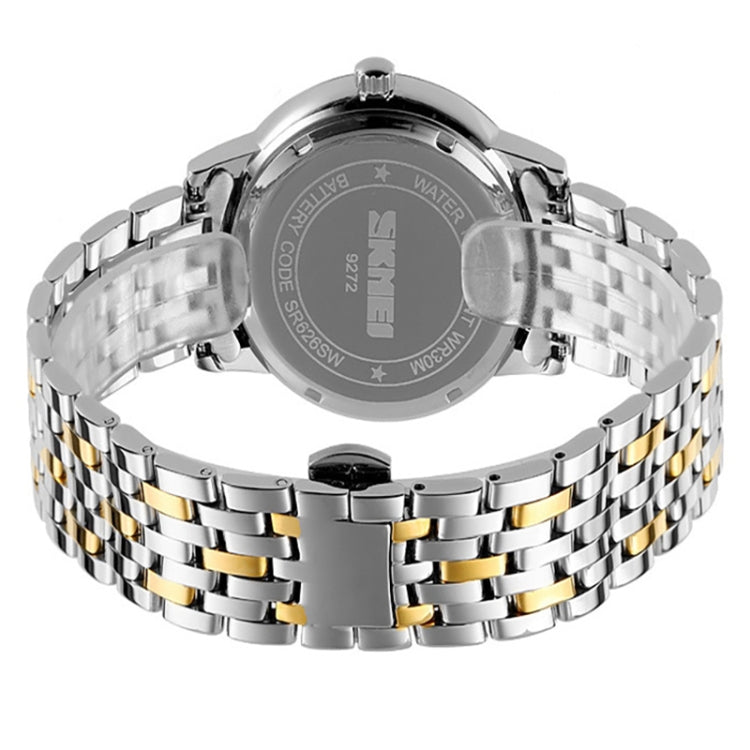 SKMEI 9272 Stainless Steel Buckle Strap Waterproof Quartz Watch Women(Silver Shell Black Surface) - Alloy Watches by SKMEI | Online Shopping UK | buy2fix