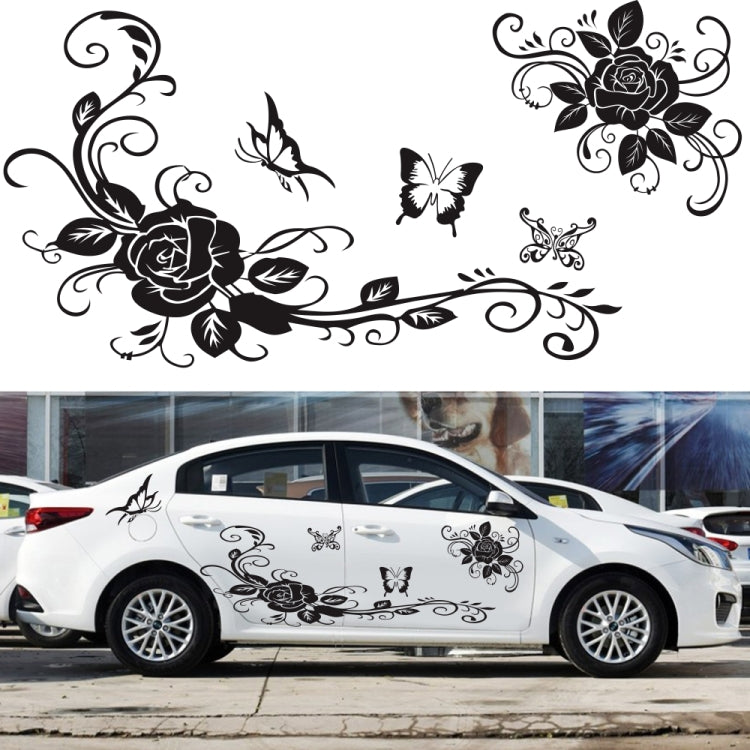 2 PCS/Set D-72 Butterfly Love Flower Pattern Car Modified Decorative Sticker(Black) - In Car by buy2fix | Online Shopping UK | buy2fix