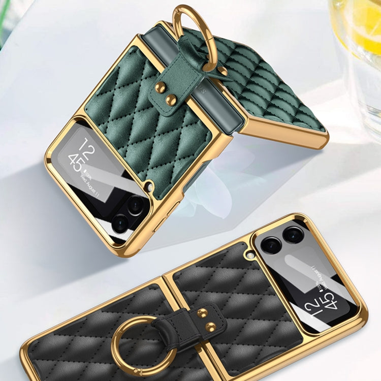 For Samsung Galaxy Z Flip4 GKK Integrated Plating + Leather Phone Case with Ring(Matcha Green) - Galaxy Z Flip4 5G Cases by GKK | Online Shopping UK | buy2fix