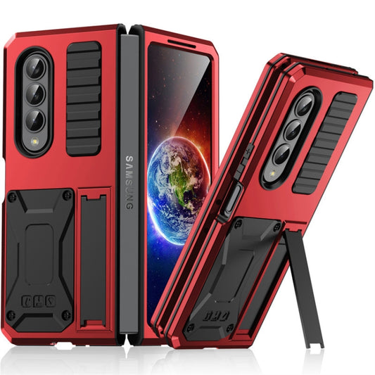 For Samsung Galaxy Z Fold4 Metal Shock-proof Phone Case With Holder(Red) - Galaxy Z Fold4 5G Cases by buy2fix | Online Shopping UK | buy2fix