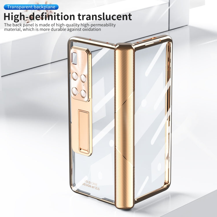 For Huawei Mate X2 Magnetic Hinges Plating Phone Case with Holder(Champagne Gold) - Huawei Cases by buy2fix | Online Shopping UK | buy2fix