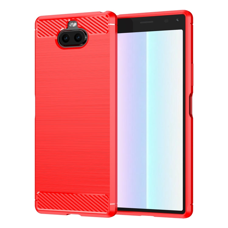 For Sony Xperia 8/8 Lite Brushed Texture Carbon Fiber TPU Phone Case(Red) - Sony Cases by buy2fix | Online Shopping UK | buy2fix