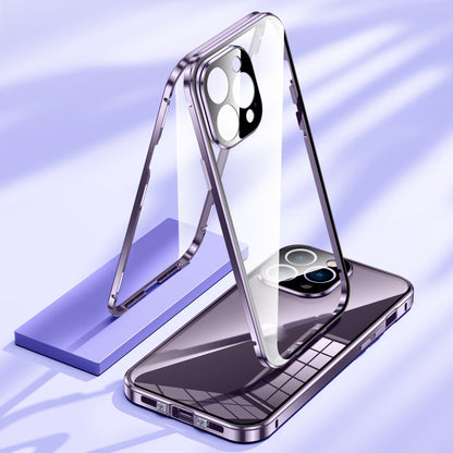 For iPhone 14 Pro Max Magnetic Double-buckle HD Tempered Glass Phone Case (Purple) - iPhone 14 Pro Max Cases by buy2fix | Online Shopping UK | buy2fix