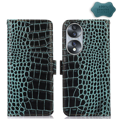 For Honor 70 Crocodile Top Layer Cowhide Leather Phone Case(Green) - Honor Cases by buy2fix | Online Shopping UK | buy2fix