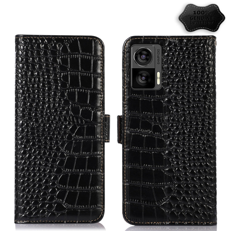 For Motorola Edge 30 Lite / Edge 30 Neo Crocodile Top Layer Cowhide Leather Phone Case(Black) - Motorola Cases by buy2fix | Online Shopping UK | buy2fix