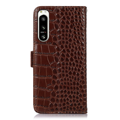 For Sony Xperia 5 IV Crocodile Top Layer Cowhide Leather Phone Case(Brown) - Sony Cases by buy2fix | Online Shopping UK | buy2fix