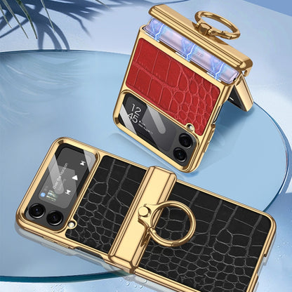 For Samsung Galaxy Z Flip4 GKK Integrated Plating + Leather Flip Phone Case(Crocodile Black) - Galaxy Z Flip4 5G Cases by GKK | Online Shopping UK | buy2fix