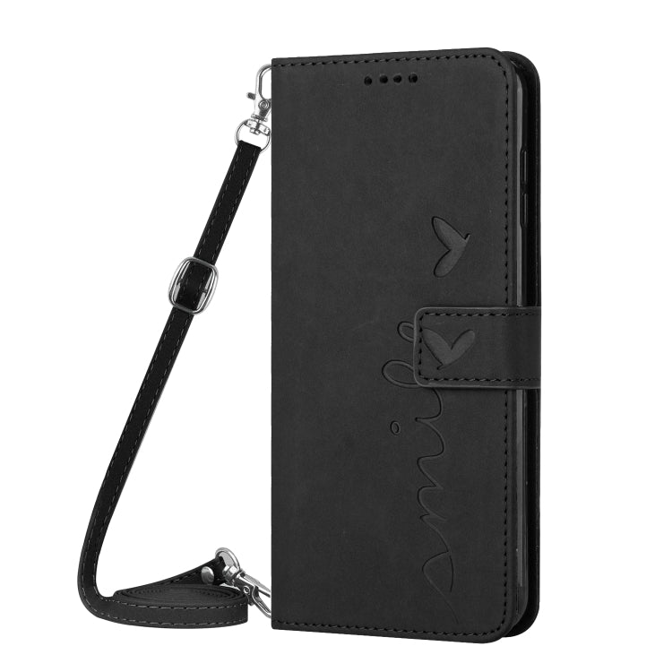 For Xiaomi 12 Lite Skin Feel Heart Pattern Leather Phone Case with Lanyard(Black) - Xiaomi Cases by buy2fix | Online Shopping UK | buy2fix