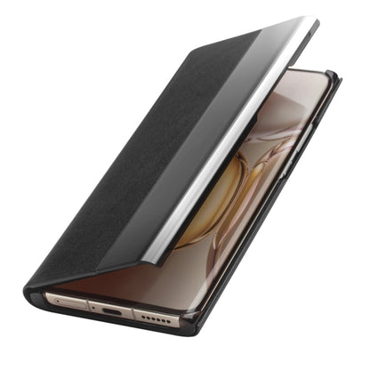 For Huawei P50 Pro QIALINO Magnetic Side Window View Genuine Leather Smart Phone Case(Black) - Huawei Cases by QIALINO | Online Shopping UK | buy2fix