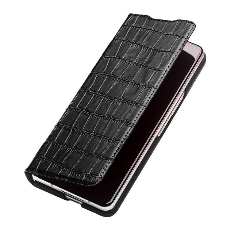 For Samsung Galaxy Z Fold3 5G/W22 5G QIALINO Crocodile Pattern Genuine Leather Phone Case(Black) - Galaxy Phone Cases by QIALINO | Online Shopping UK | buy2fix