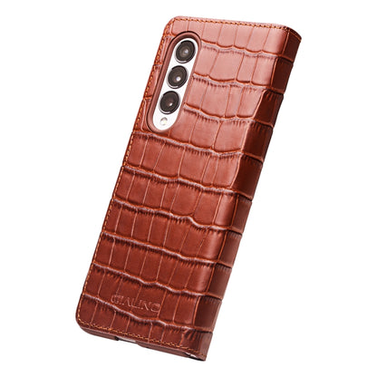 For Samsung Galaxy Z Fold3 5G/W22 5G QIALINO Crocodile Pattern Genuine Leather Phone Case(Brown) - Galaxy Phone Cases by QIALINO | Online Shopping UK | buy2fix