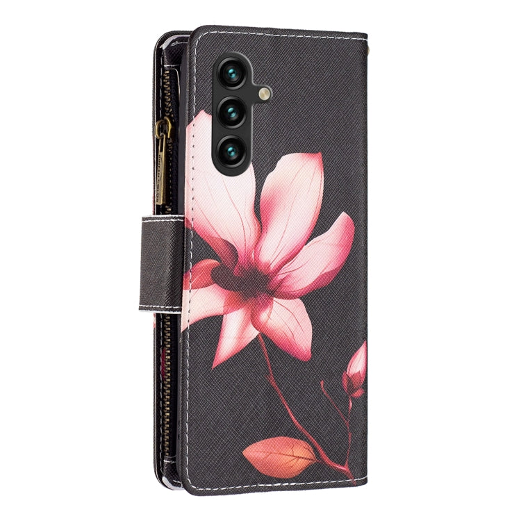 For Samsung Galaxy A14 5G Colored Drawing Pattern Zipper Leather Phone Case(Lotus) - Galaxy Phone Cases by buy2fix | Online Shopping UK | buy2fix