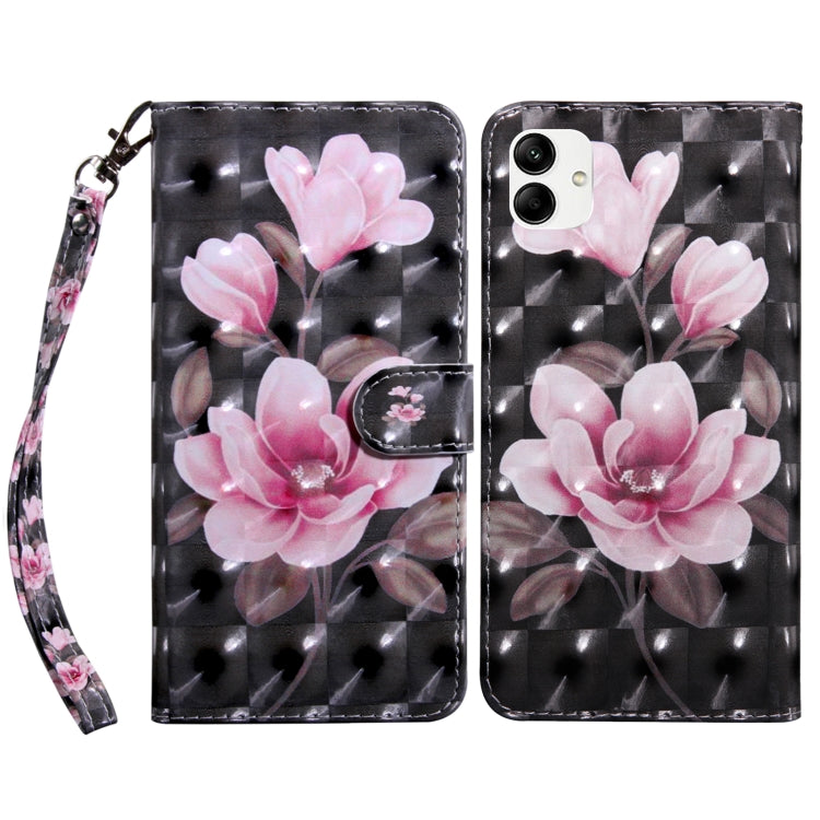 For Samsung Galaxy A04 3D Painted Leather Phone Case(Pink Flower) - Galaxy Phone Cases by buy2fix | Online Shopping UK | buy2fix