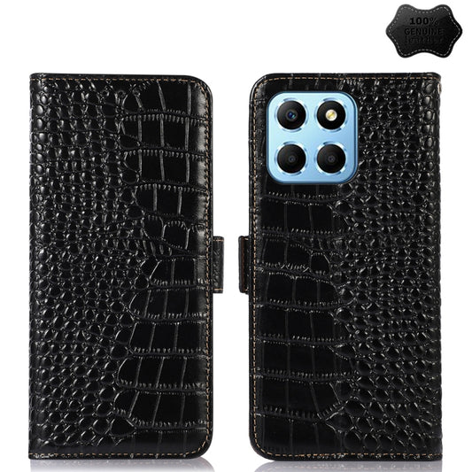 For Honor X8 5G Crocodile Top Layer Cowhide Leather Phone Case(Black) - Honor Cases by buy2fix | Online Shopping UK | buy2fix