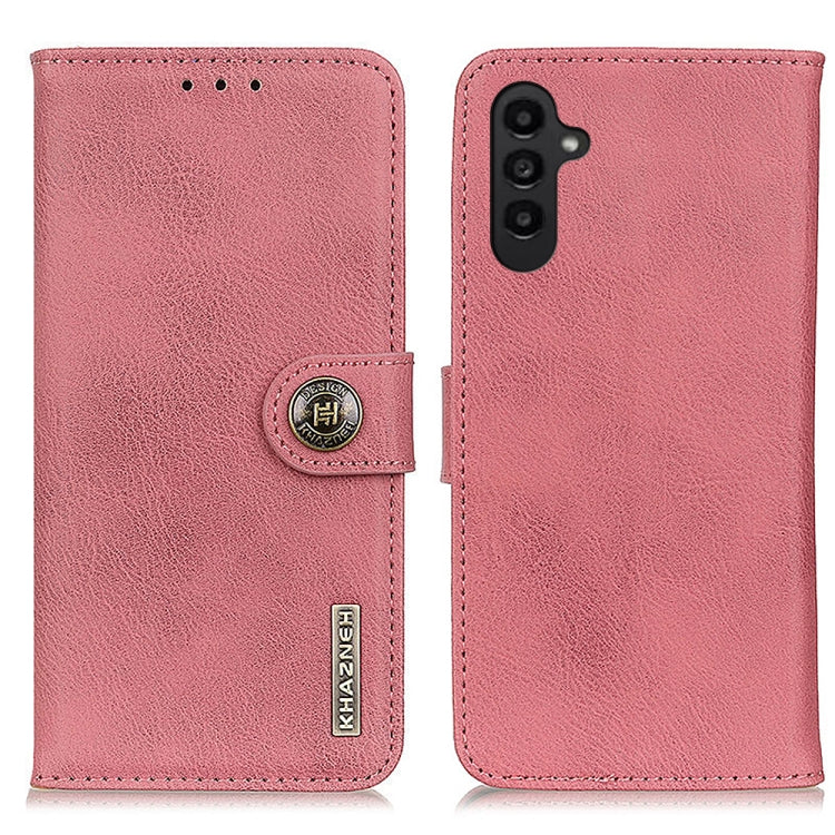 For Samsung Galaxy A14 5G KHAZNEH Cowhide Texture Horizontal Flip Leather Phone Case(Pink) - Galaxy Phone Cases by buy2fix | Online Shopping UK | buy2fix