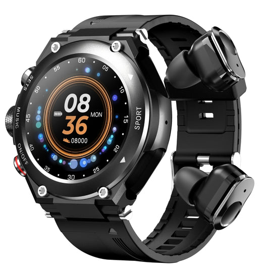 T92 1.28 inch IPS Touch Screen 2 in 1 Bluetooth Headset Smart Watch, Support Heart Rate Monitoring/Bluetooth Music(Black) - Smart Wear by buy2fix | Online Shopping UK | buy2fix