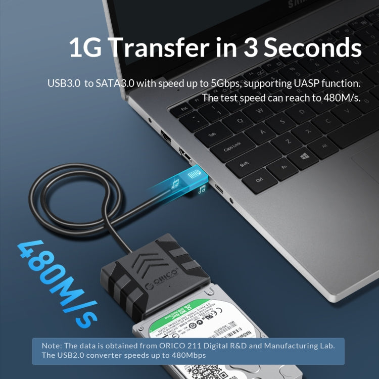 ORICO UTS1 Type-C / USB-C USB 3.0 2.5-inch SATA HDD Adapter with 12V 2A Power Adapter, Cable Length:0.3m(EU Plug) - USB to IDE / SATA by ORICO | Online Shopping UK | buy2fix