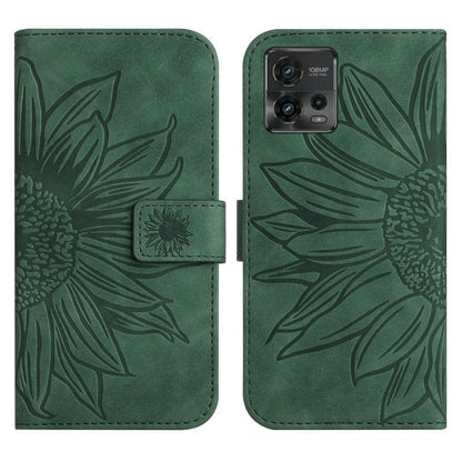 For Motorola Moto G72 5G Skin Feel Sun Flower Pattern Flip Leather Phone Case with Lanyard(Green) - Motorola Cases by buy2fix | Online Shopping UK | buy2fix