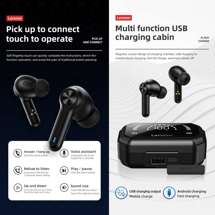 Lenovo LP3 Pro TWS Wireless Bluetooth 5.0 LED Power Display Sport Noise Reduction Earphone(Black) - TWS Earphone by Lenovo | Online Shopping UK | buy2fix