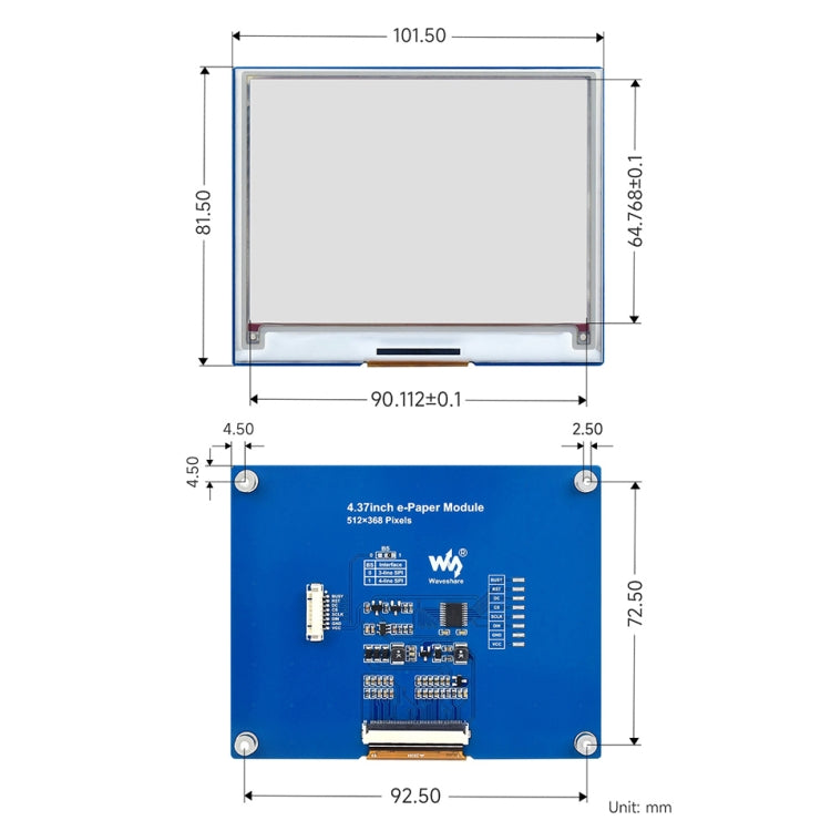 Waveshare 4.37 inch 512×368 E-Paper Module - Mini PC Accessories by WAVESHARE | Online Shopping UK | buy2fix