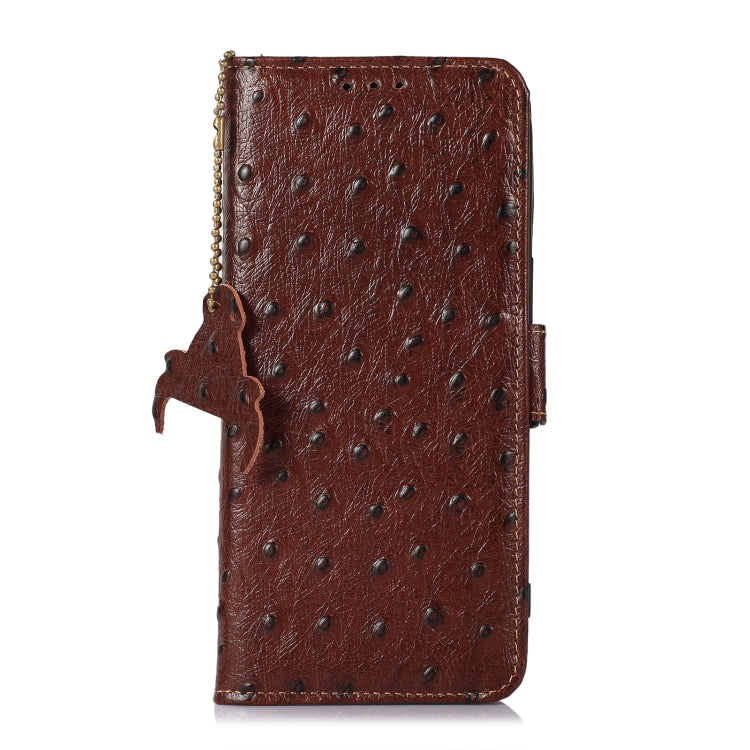 For Samsung Galaxy S23 5G Ostrich Pattern Genuine Leather RFID Phone Case(Coffee) - Galaxy S23 5G Cases by buy2fix | Online Shopping UK | buy2fix