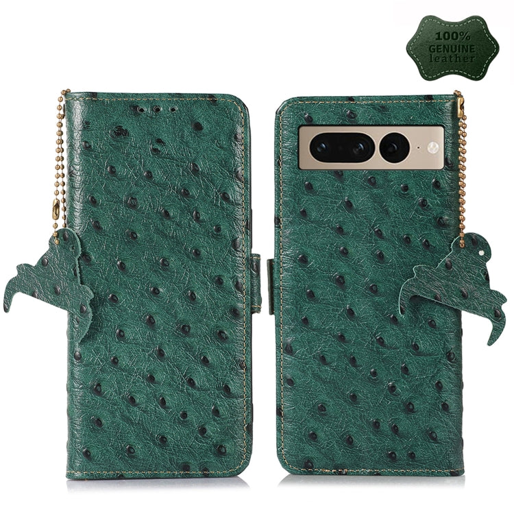 For Google Pixel 7 Pro Ostrich Pattern Genuine Leather RFID Phone Case(Green) - Google Cases by buy2fix | Online Shopping UK | buy2fix