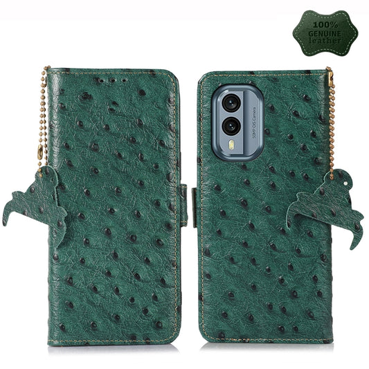 For Nokia X30 5G Ostrich Pattern Genuine Leather RFID Phone Case(Green) - Nokia Cases by buy2fix | Online Shopping UK | buy2fix